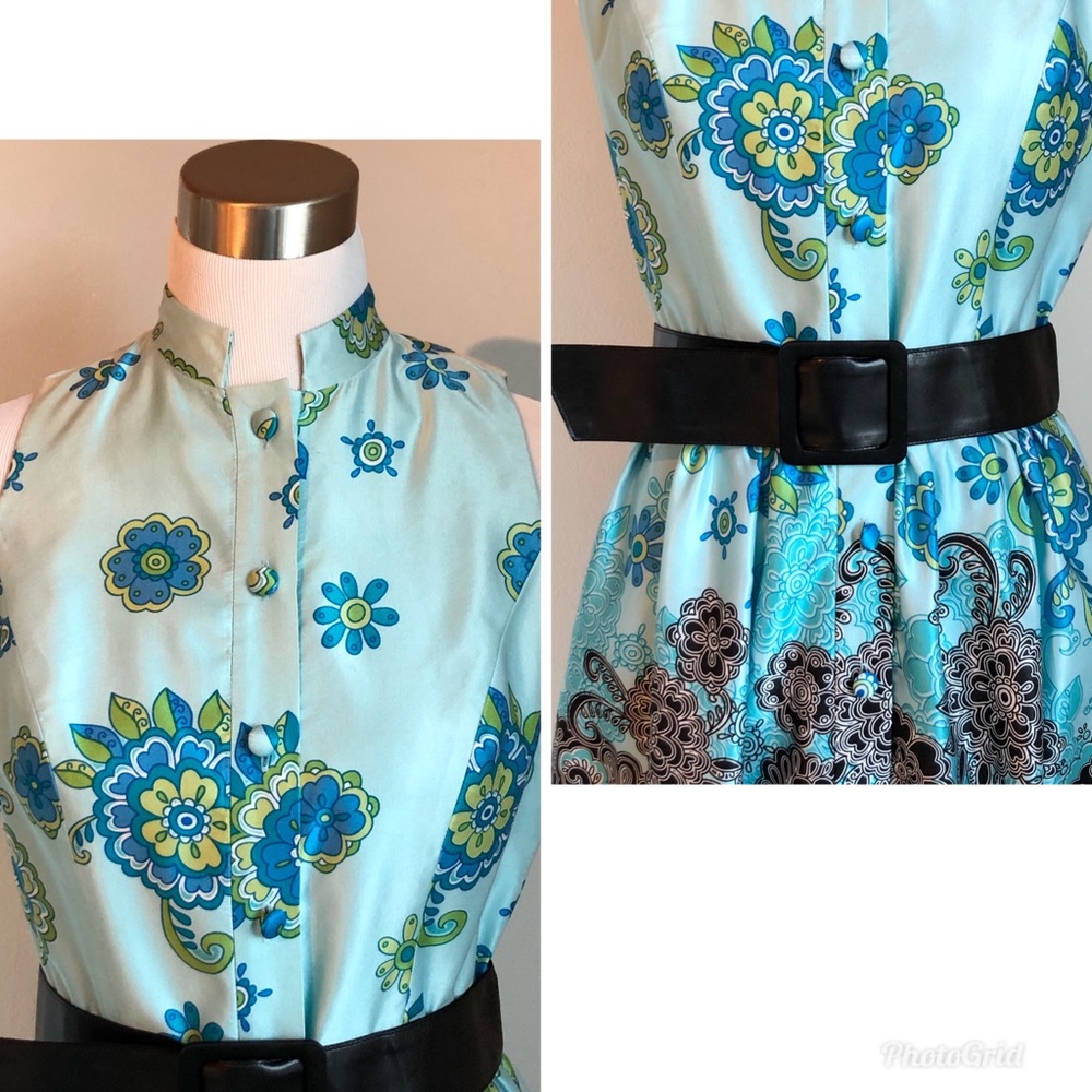 Adrianna Papell Blue Silk Blend Sleeveless Dress, size 8 - Picture 4 of 8